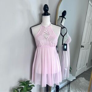 Fashion Nova Pink Lace Halter Lingerie Top